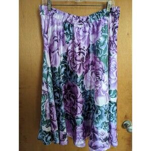 Mix Nouveau New York Women's Purple and Green Floral Front Bow Skirt Size XL